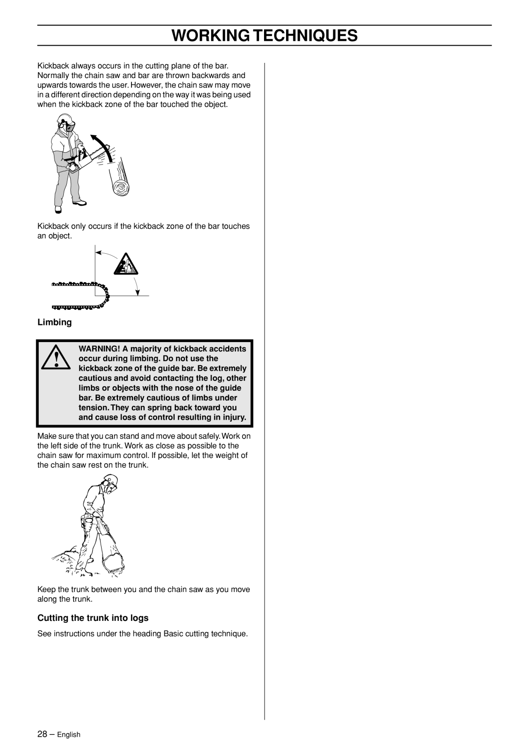 Husqvarna 345, 346XP, 353, 345e manual Limbing, Cutting the trunk into logs 