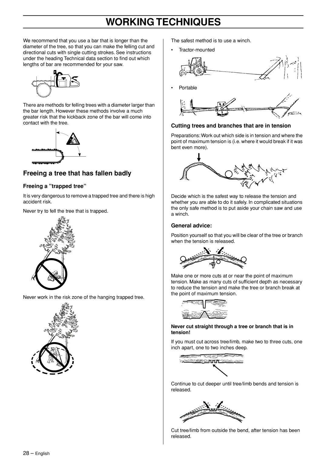 Husqvarna 345e EPA II, 346XP EPA I, 353 EPA II manual Freeing a tree that has fallen badly, Freeing a trapped tree 