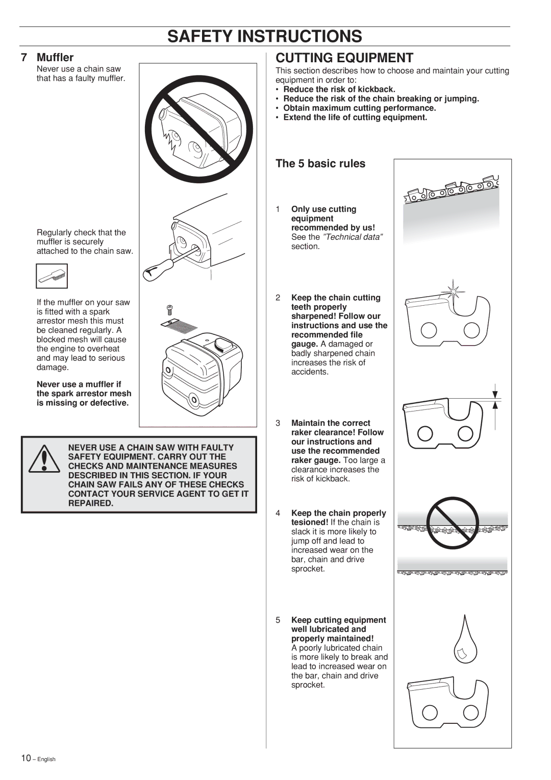 Husqvarna 346XP 351 manual Cutting Equipment, basic rules 