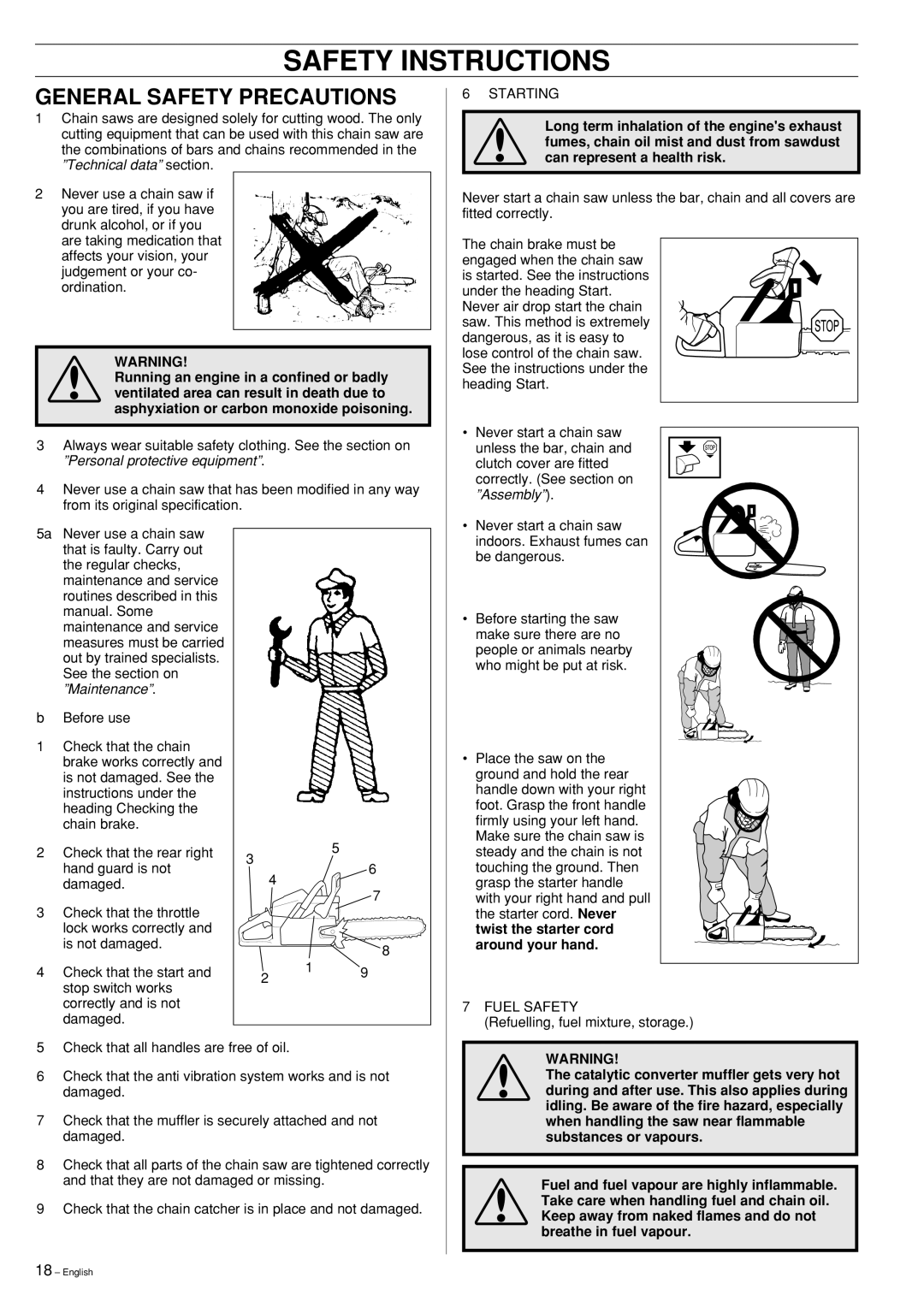 Husqvarna 346XP 351 manual General Safety Precautions 