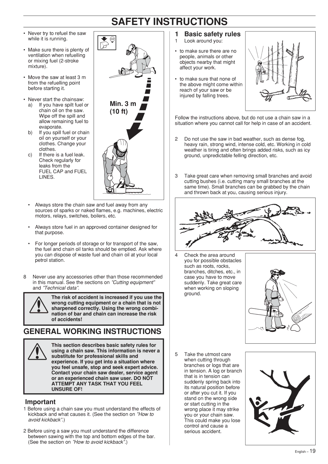 Husqvarna 346XP 351 manual Min m, 10 ft, Basic safety rules 