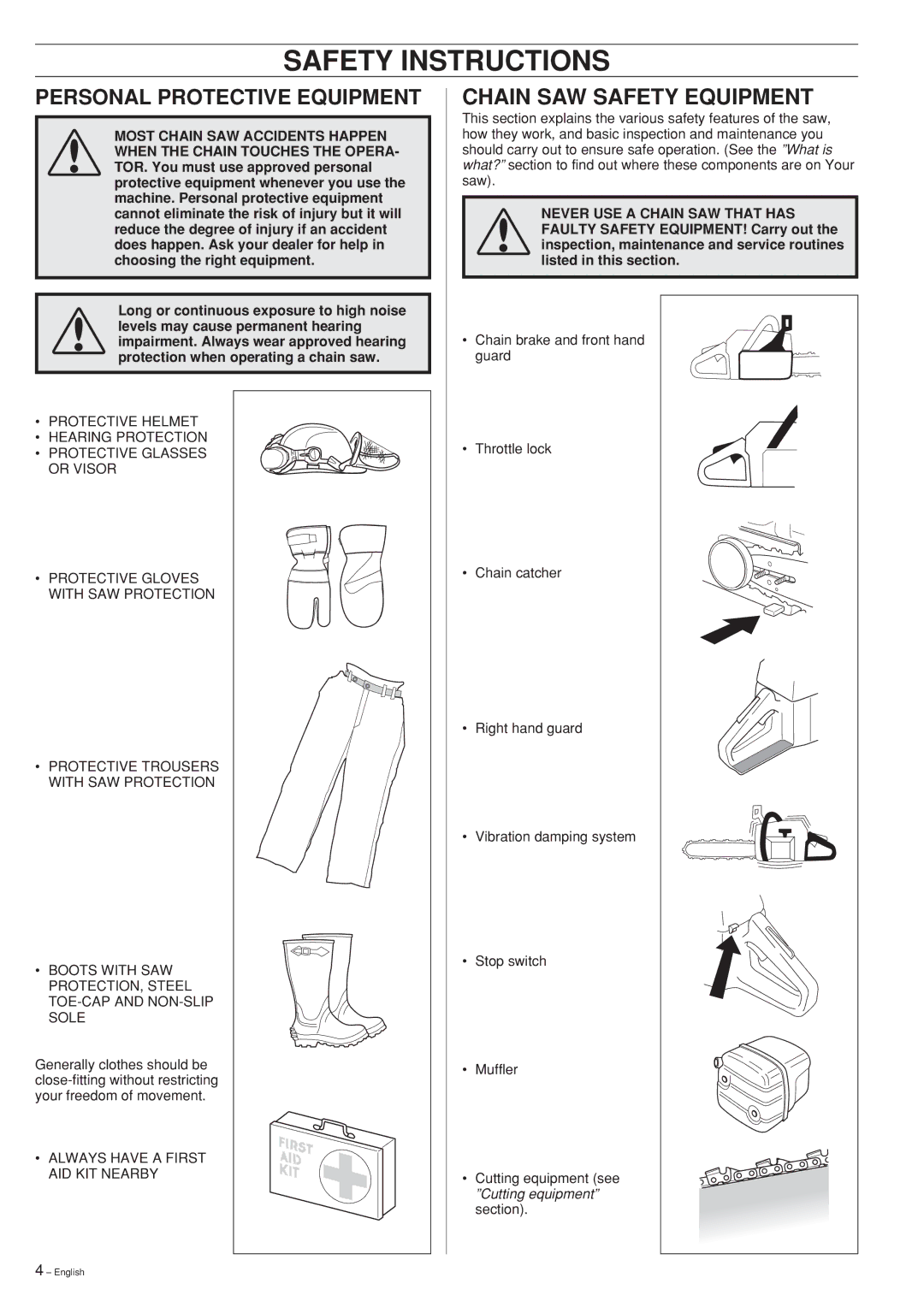 Husqvarna 346XP 351 manual Safety Instructions, Personal Protective Equipment 