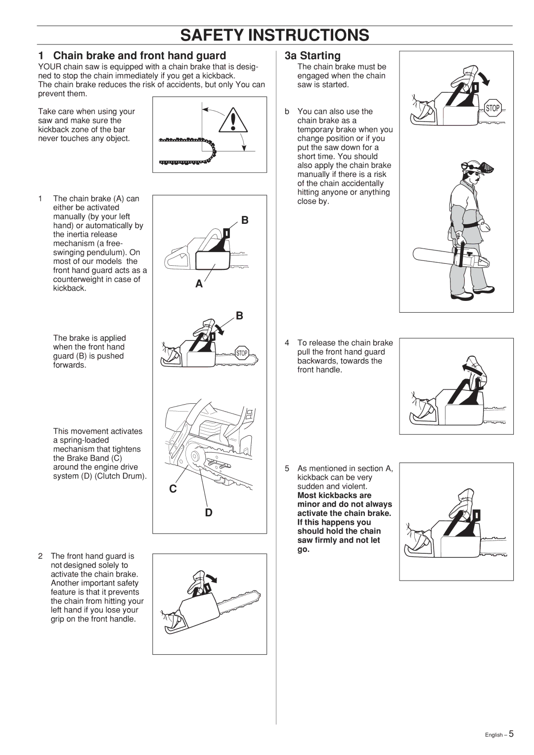 Husqvarna 346XP 351 manual Chain brake and front hand guard, 3a Starting 