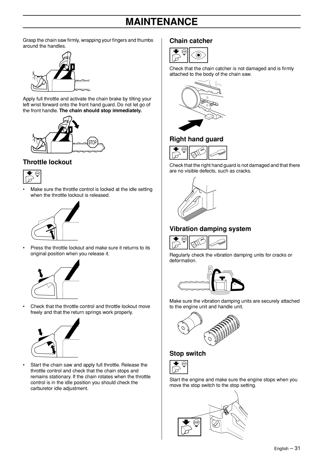 Husqvarna 346XP EPA II manual Throttle lockout 