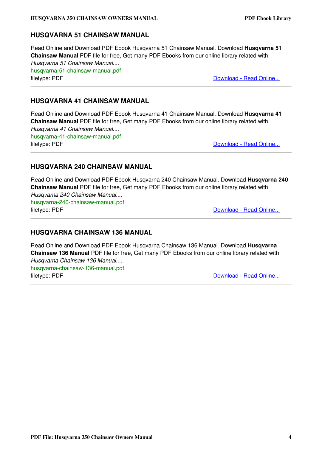 Husqvarna 350 owner manual Husqvarna 51 Chainsaw Manual 