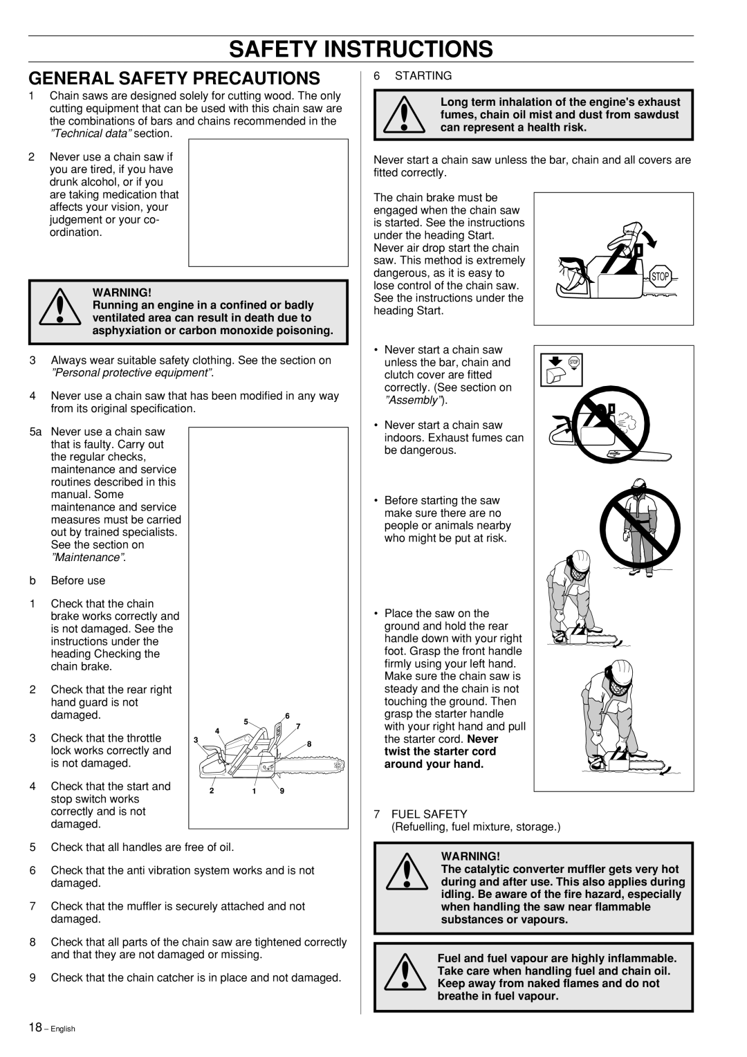 Husqvarna 353, 346XP manual General Safety Precautions 