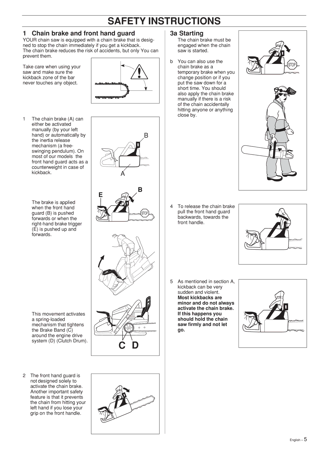 Husqvarna 346XP, 353 manual Chain brake and front hand guard, 3a Starting 