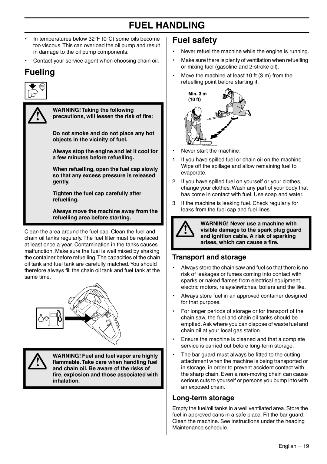 Husqvarna 1151435-95, 353 EPA III manual Fueling, Fuel safety, Transport and storage, Long-term storage 