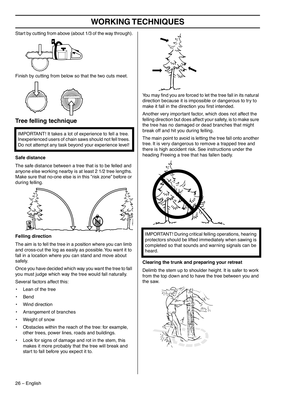 Husqvarna 353 EPA III, 1151435-95 manual Tree felling technique, Safe distance, Felling direction 