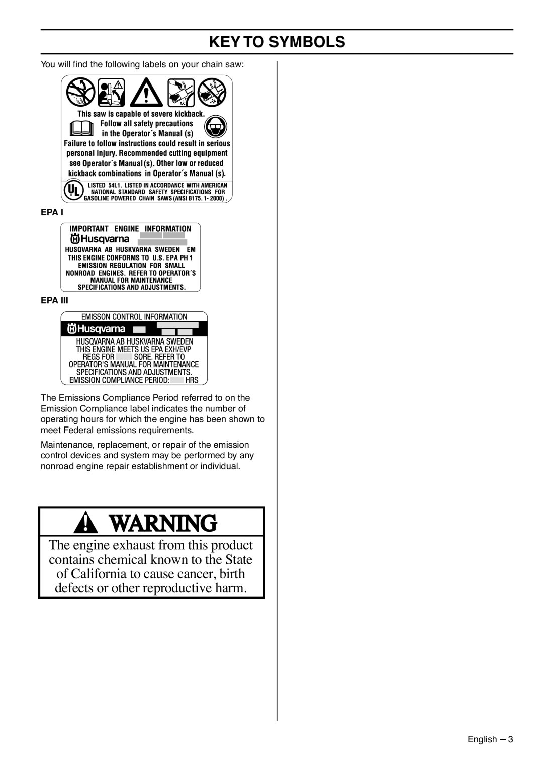 Husqvarna 1151435-95, 353 EPA III manual Epa 