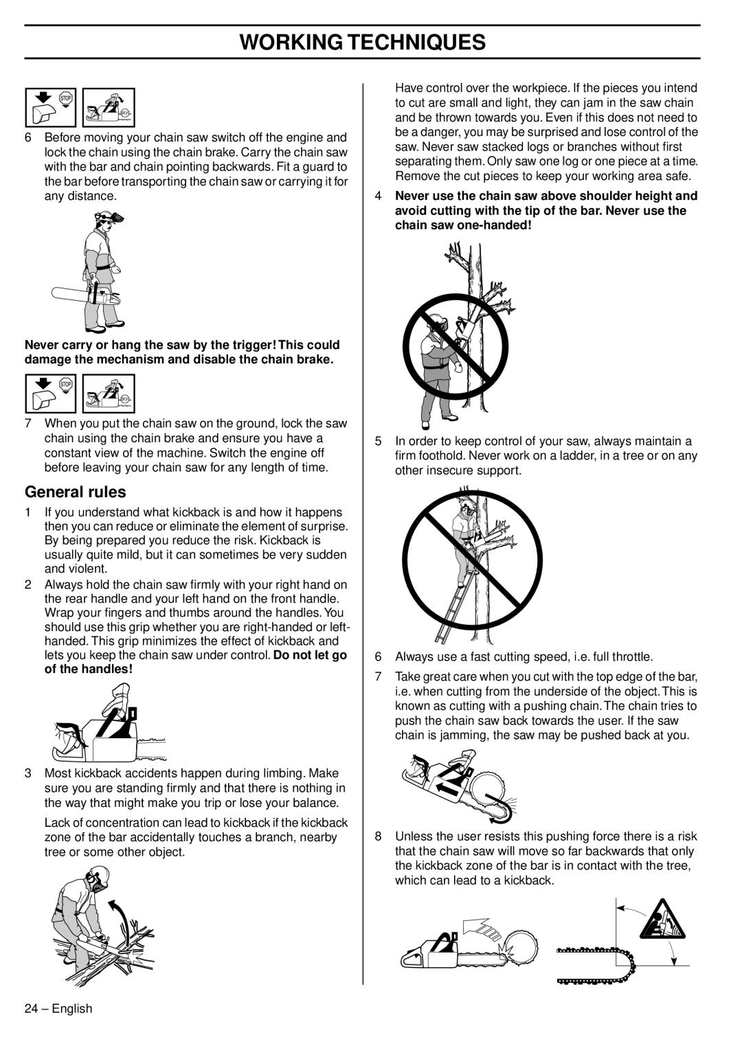 Husqvarna 353 EPA III TrioBrake, 345e EPA III, 1151438-95 manual General rules 