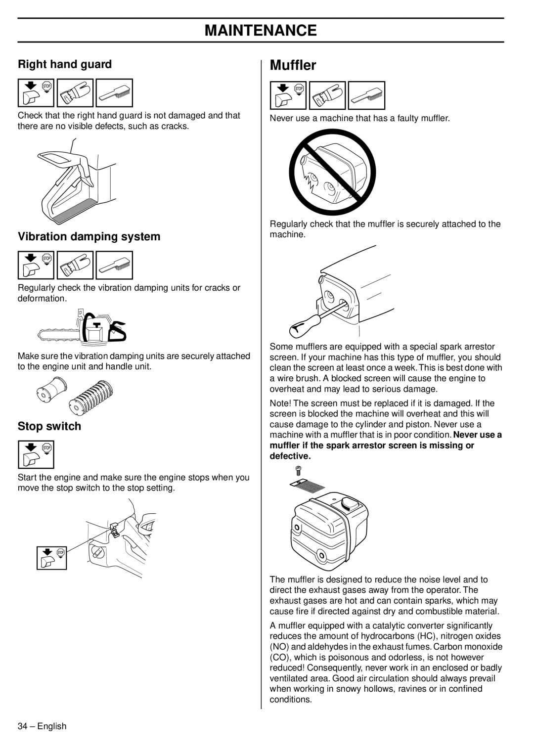 Husqvarna 345e EPA III, 353 EPA III TrioBrake, 1151438-95 manual Mufﬂer, Right hand guard 