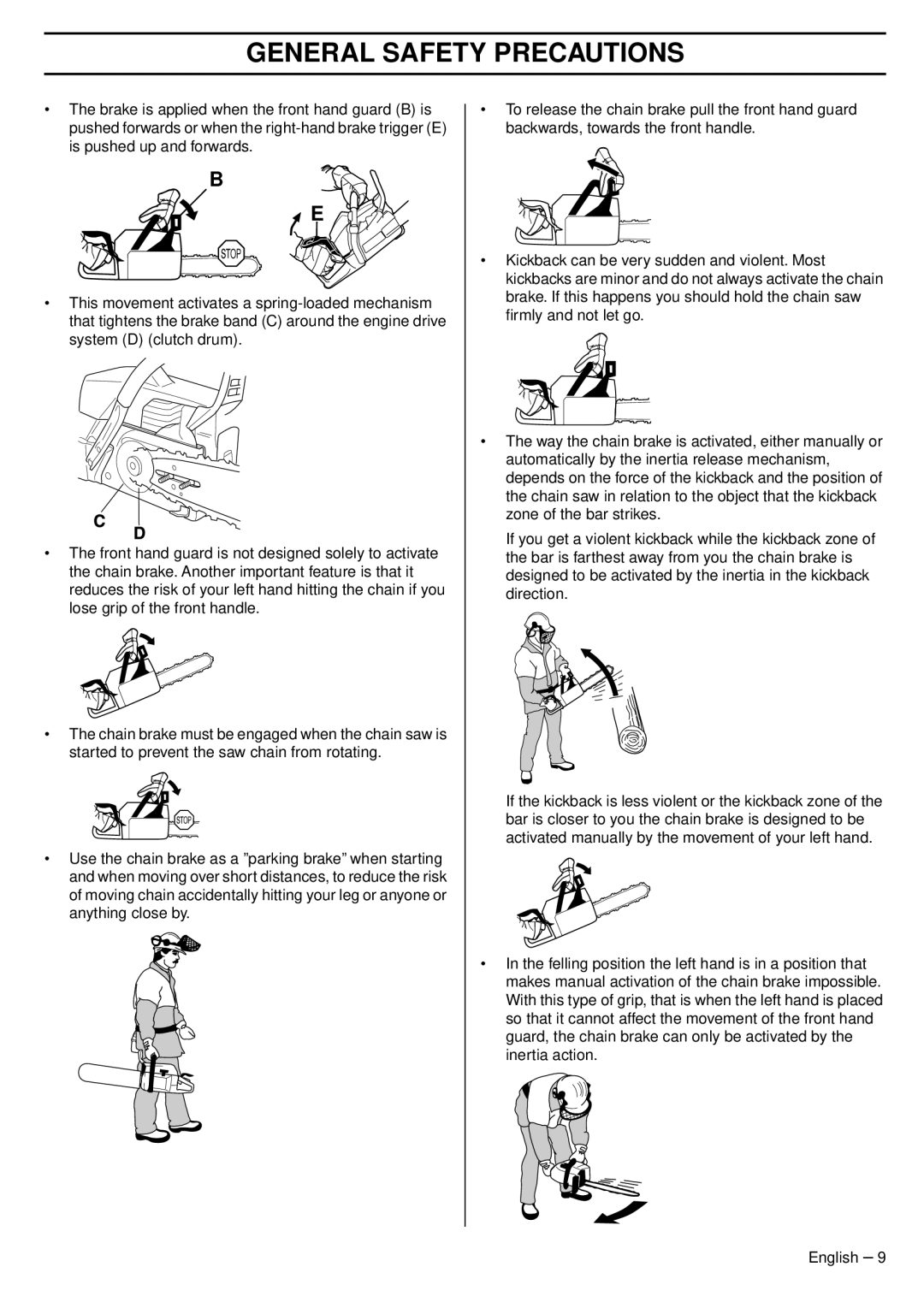 Husqvarna 353 EPA III TrioBrake, 345e EPA III, 1151438-95 manual General Safety Precautions 