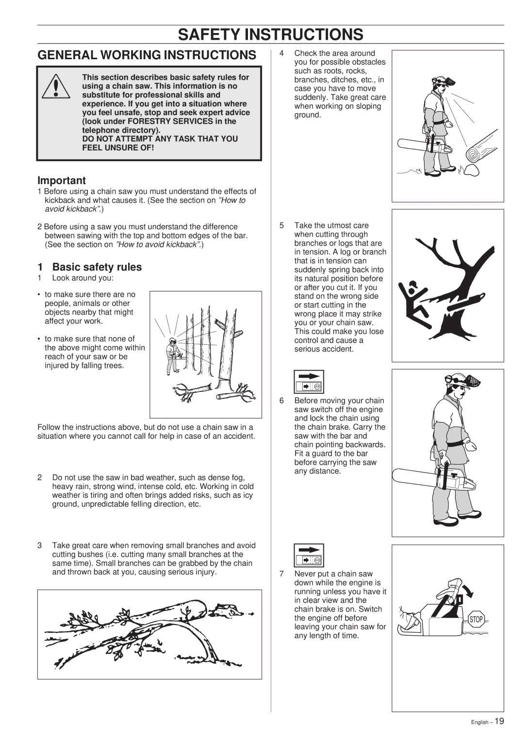 Husqvarna 254XP, 257, 262XP, 354XP, 257, 262XP manual General Working Instructions, Basic safety rules 