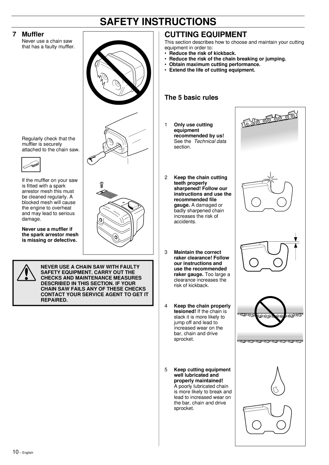 Husqvarna 355 manual Cutting Equipment, basic rules 