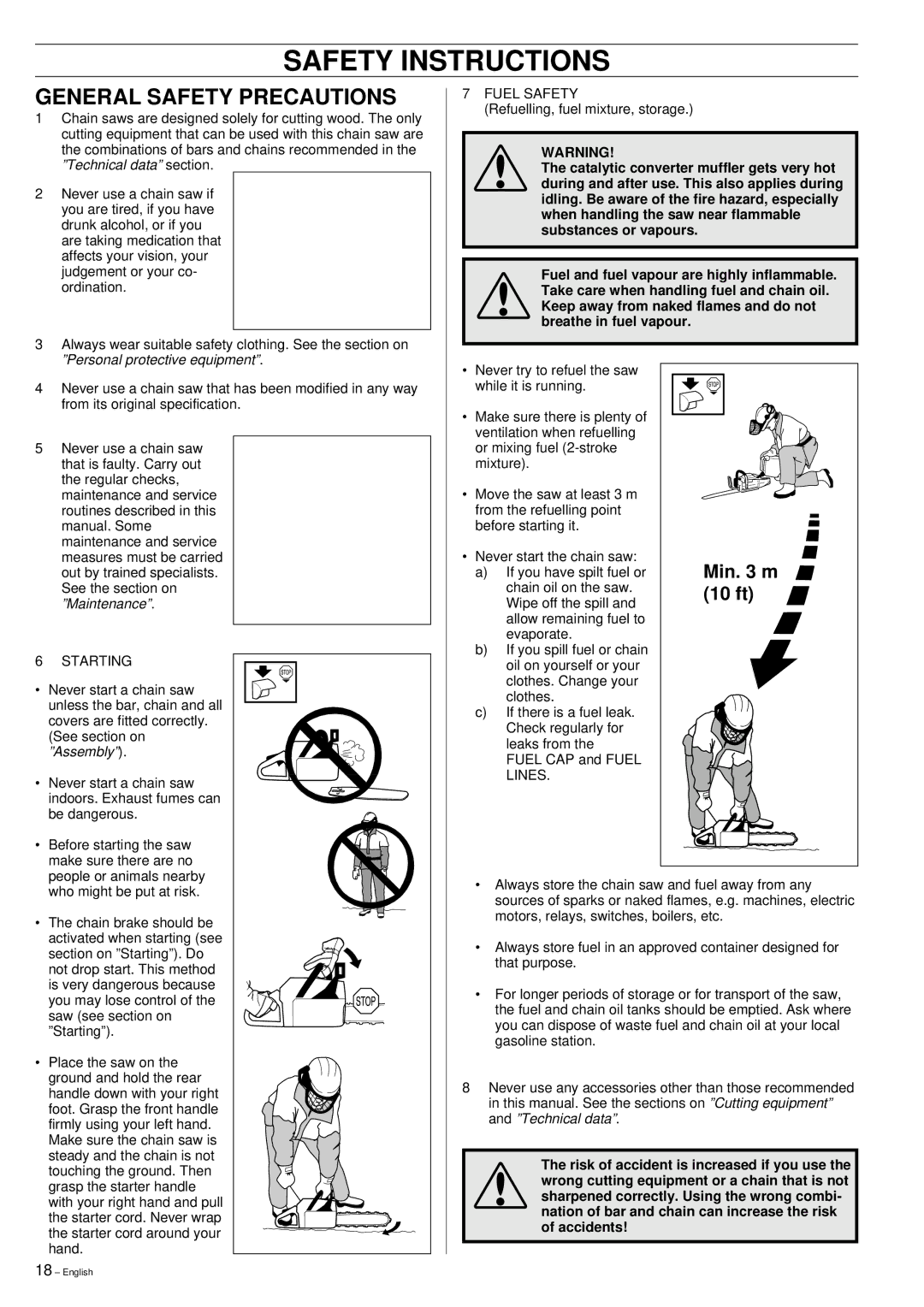 Husqvarna 355 manual General Safety Precautions, Min m, 10 ft 