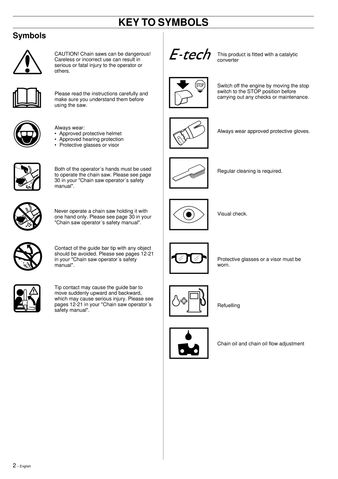 Husqvarna 355 manual KEY to Symbols 