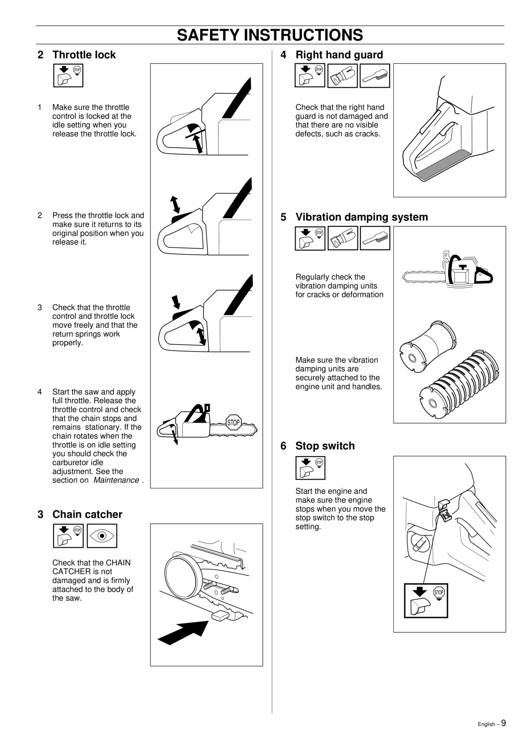 Husqvarna 355 manual Throttle lock 