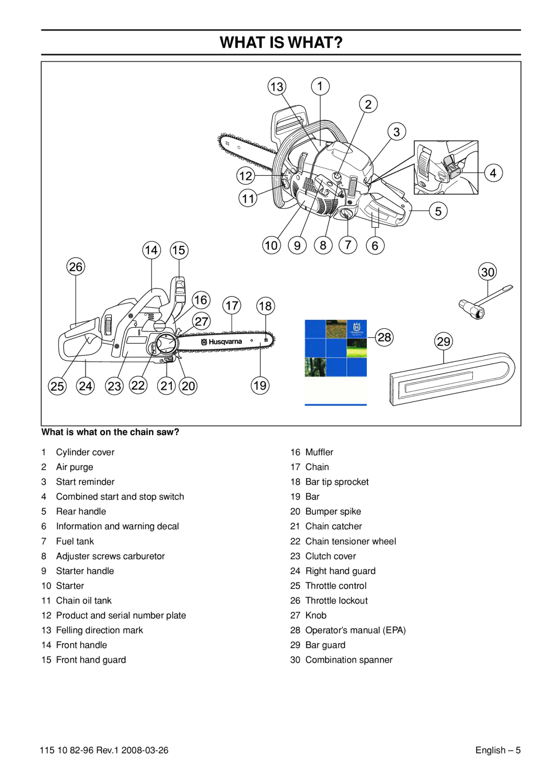 Husqvarna 355FXT, 355RX, 355FRM manual What is WHAT?, What is what on the chain saw? 