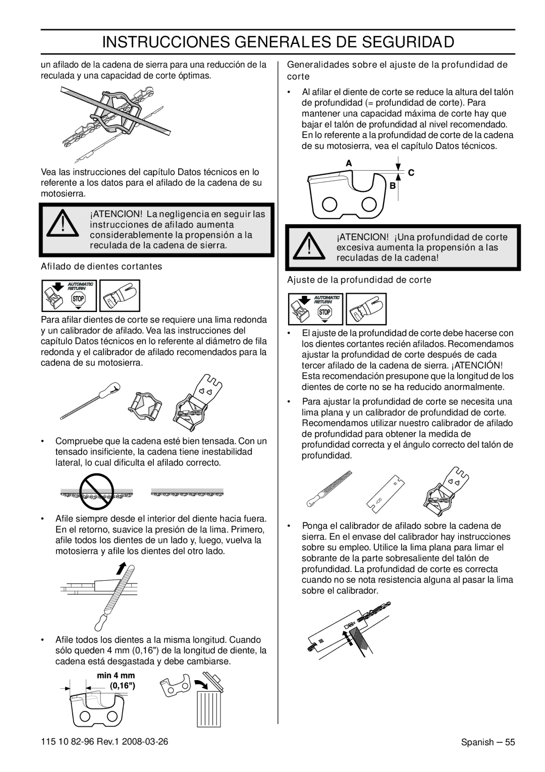 Husqvarna 355FRM, 355RX, 355FXT manual Generalidades sobre el ajuste de la profundidad de corte 