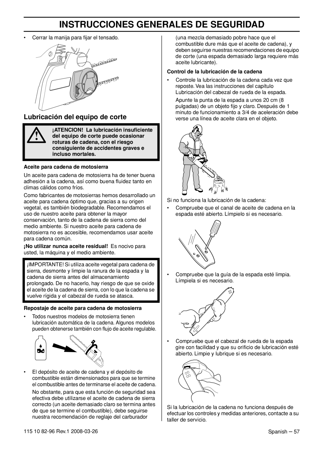 Husqvarna 355FXT, 355RX, 355FRM manual Lubricación del equipo de corte, Repostaje de aceite para cadena de motosierra 