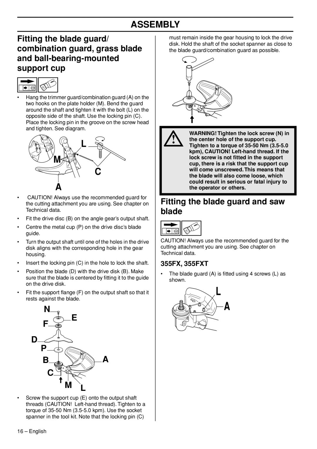 Husqvarna 355RX, 355FRM manual Fitting the blade guard and saw blade, 355FX, 355FXT 