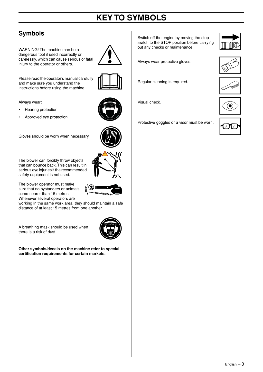 Husqvarna 356BFX manual KEY to Symbols 