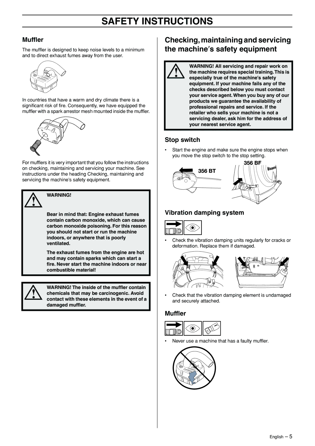 Husqvarna 356BT manual Mufﬂer 