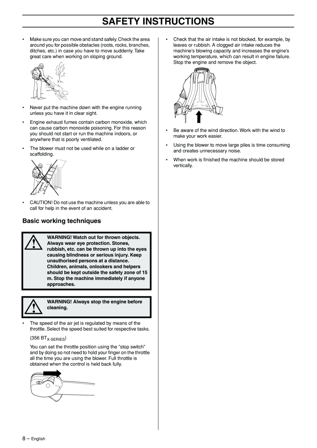 Husqvarna 356BT manual Basic working techniques, Btx-Series 