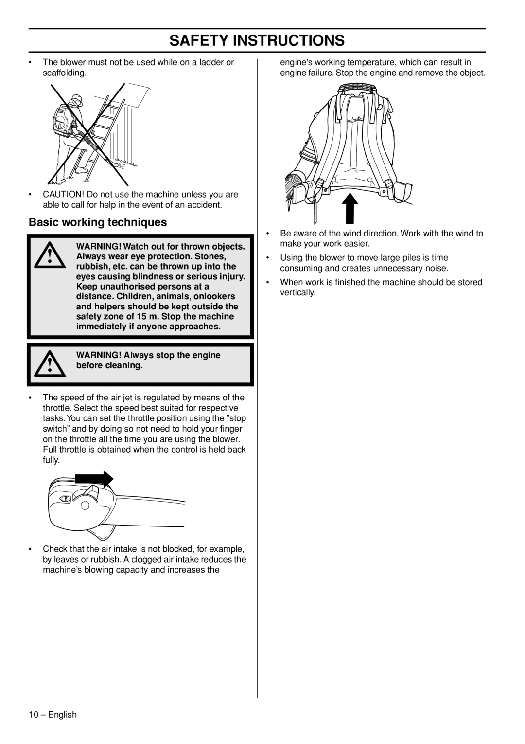 Husqvarna 356BTX manual Basic working techniques 