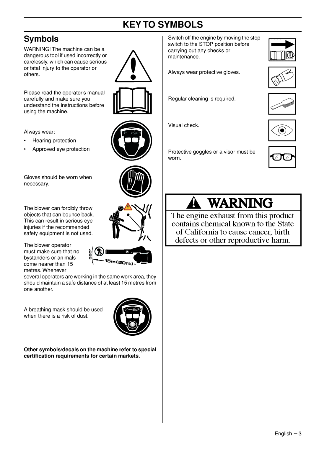 Husqvarna 356BTX manual KEY to Symbols 