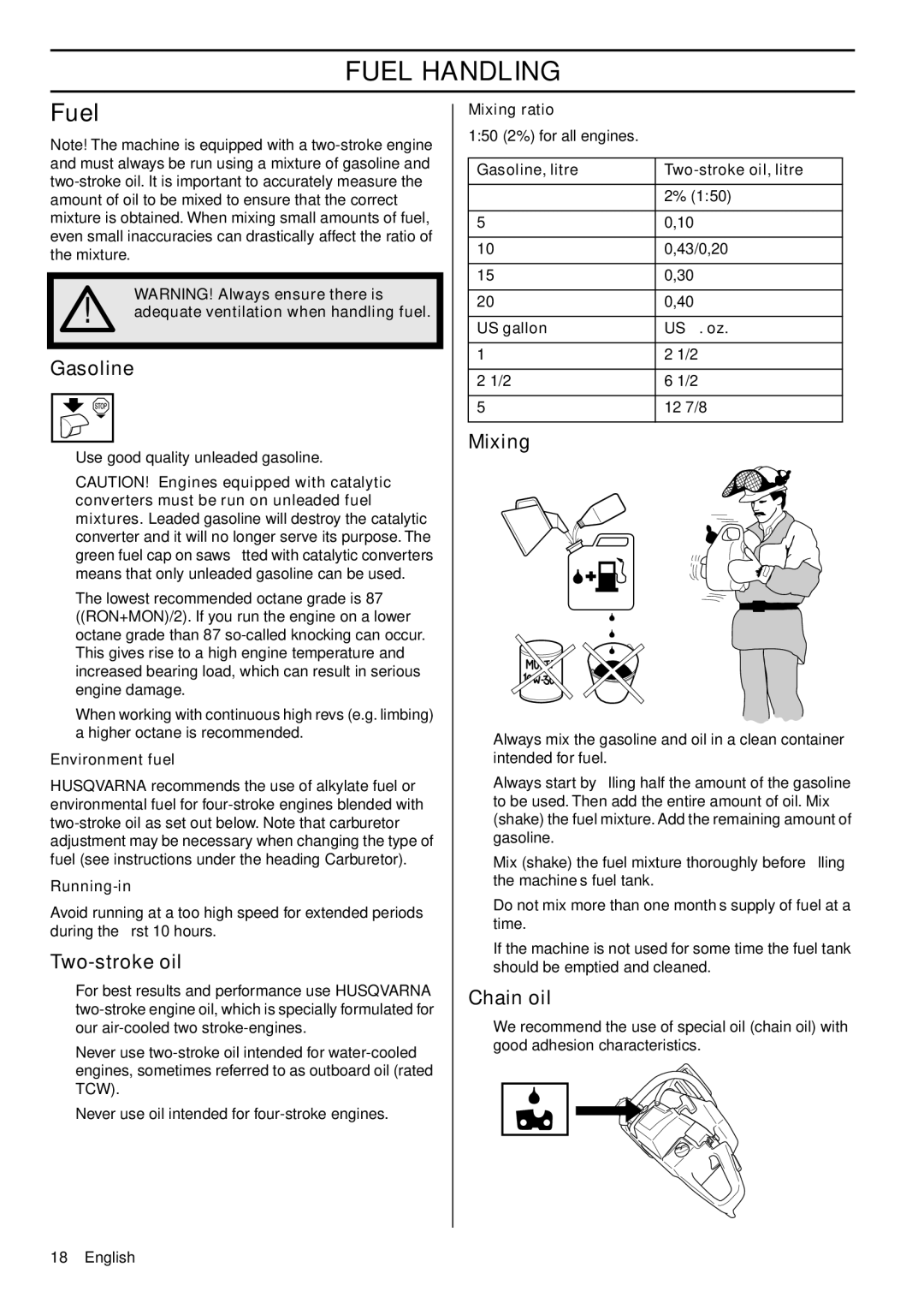 Husqvarna 359 EPA III, 1151436-95 manual Fuel Handling 