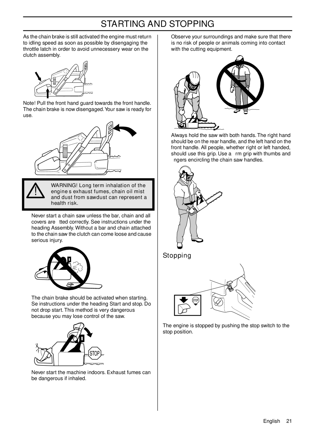 Husqvarna 1151436-95, 359 EPA III manual Stopping 