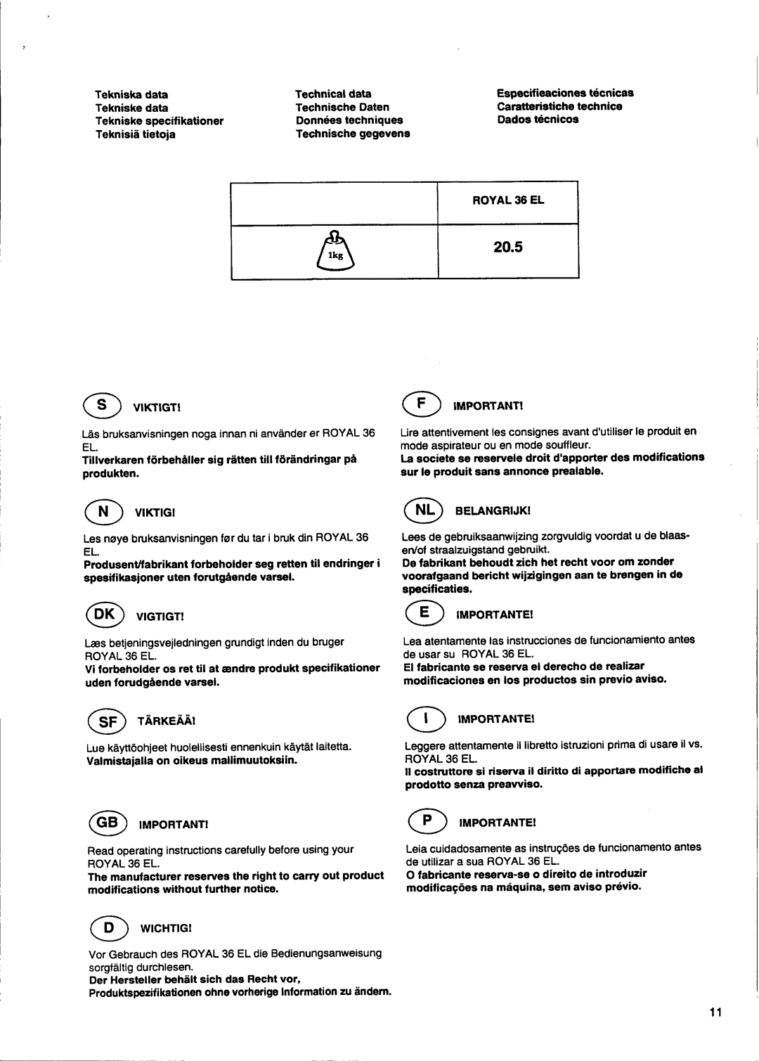 Husqvarna 36 EL manual 