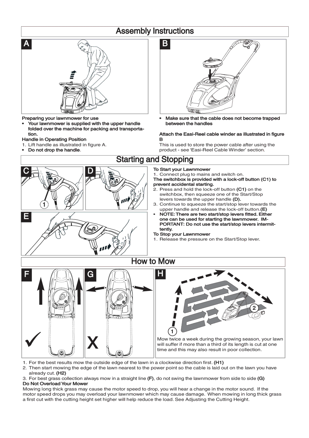 Husqvarna 360 Assembly Instructions, Starting and Stopping, How to Mow, To Start your Lawnmower, To Stop your Lawnmower 