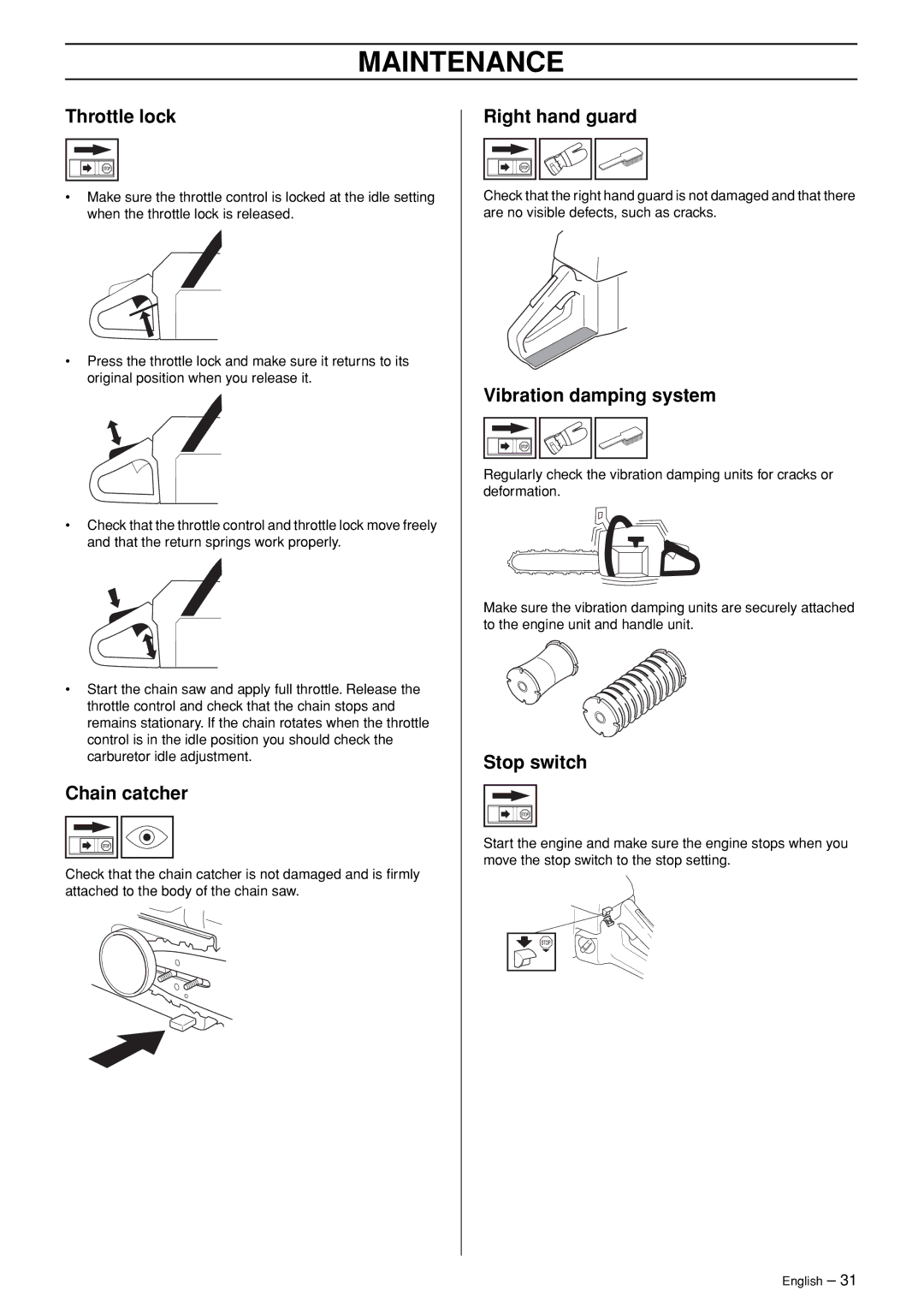 Husqvarna 362XP manual Throttle lock 