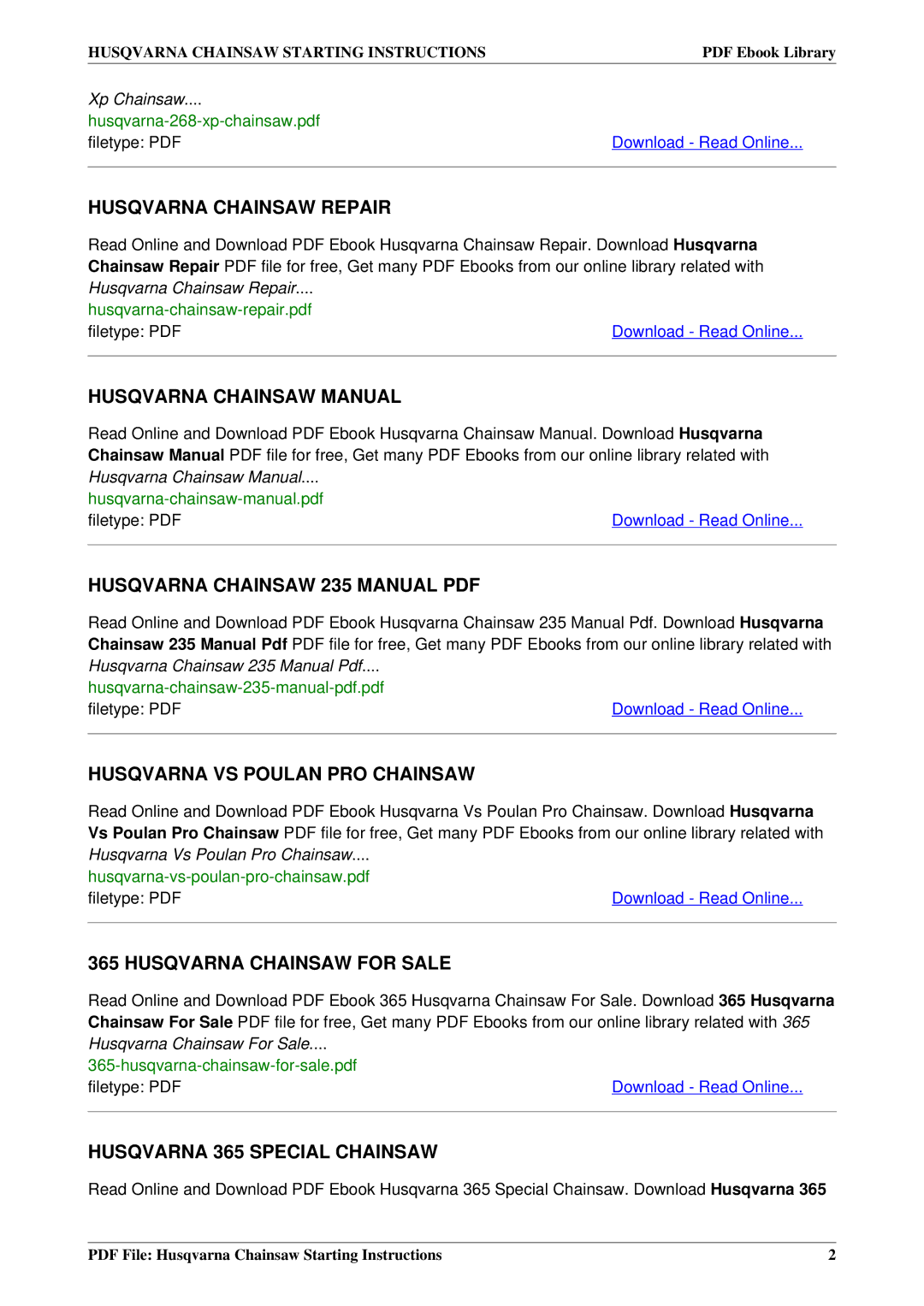 Husqvarna 268 XP, 365, 355 operating instructions Husqvarna Chainsaw Repair 