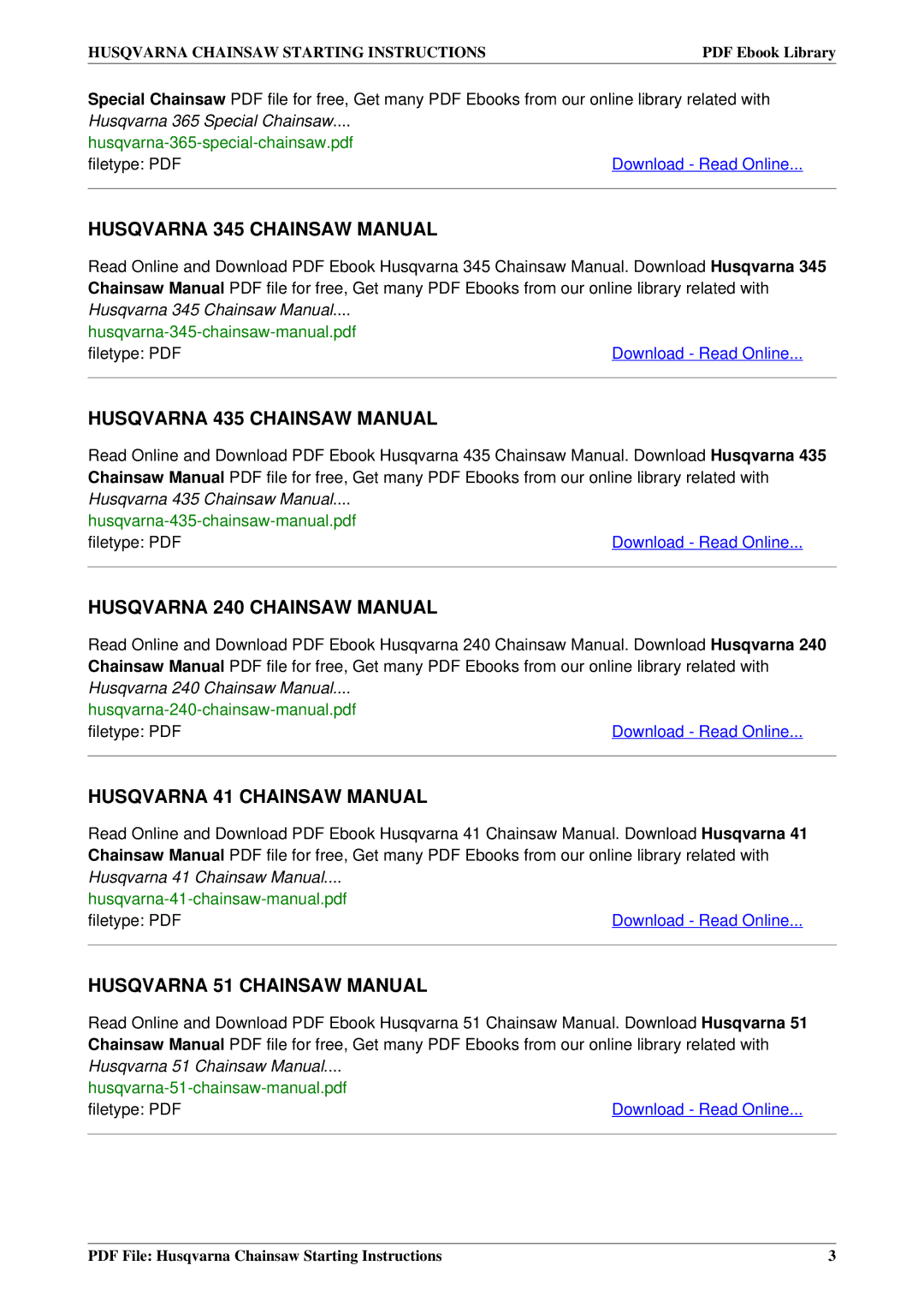 Husqvarna 365, 355, 268 XP operating instructions Husqvarna 345 Chainsaw Manual 