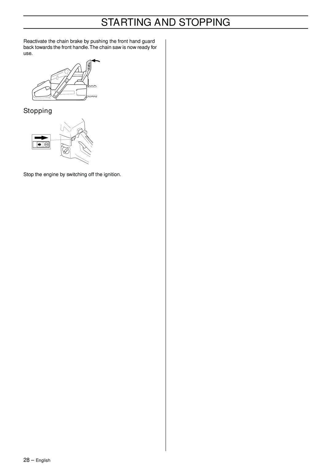 Husqvarna 365, 372XP manual Stopping 