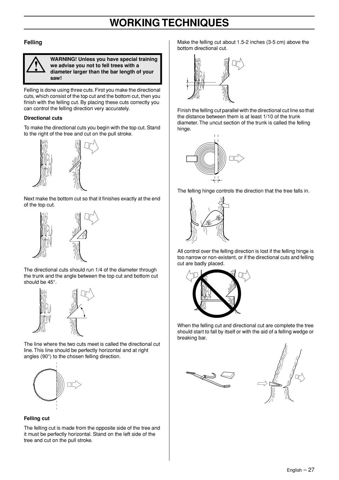 Husqvarna 372XP EPA II, 365 EPA I manual Directional cuts, Felling cut 