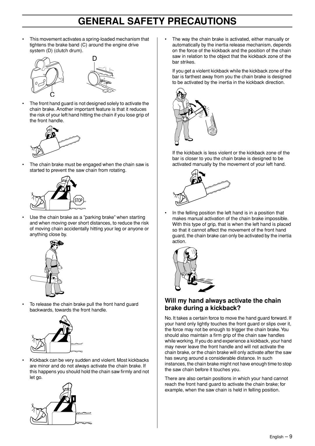 Husqvarna 372XP EPA II, 365 EPA I manual General Safety Precautions 