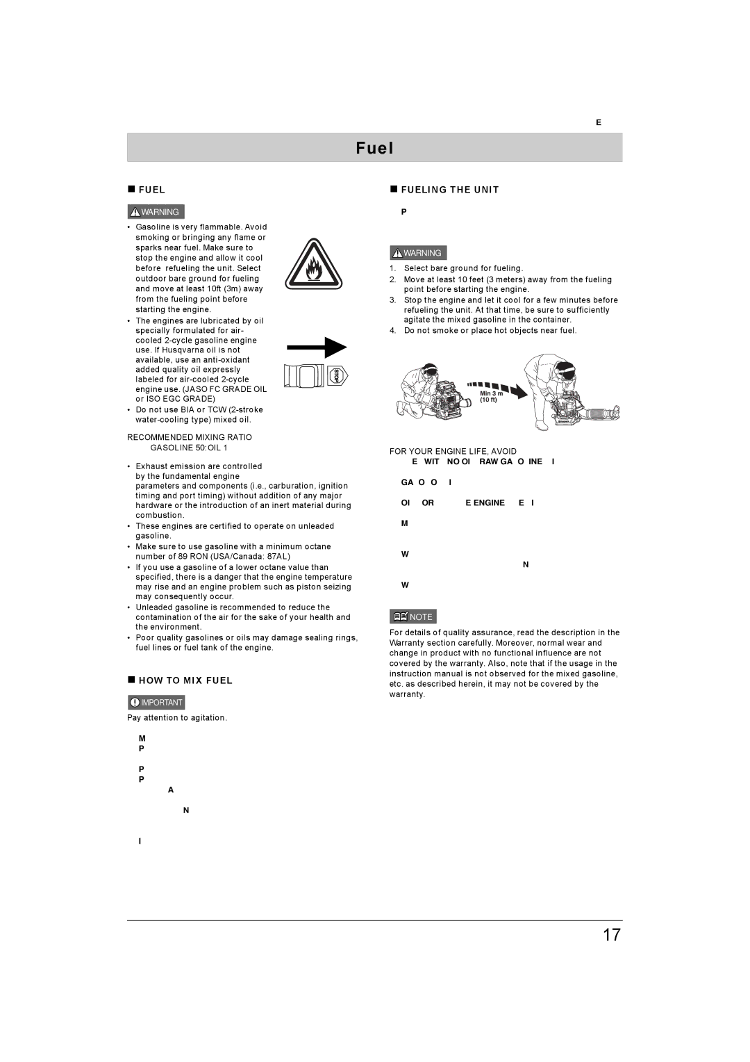 Husqvarna 350BT, 370BTS, 330BT, 380BTS manual „ HOW to MIX Fuel, „ Fueling the Unit 