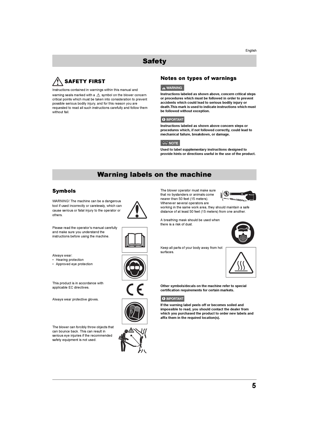 Husqvarna 350BT, 370BTS, 330BT, 380BTS Safety First, Instructions contained in warnings within this manual 