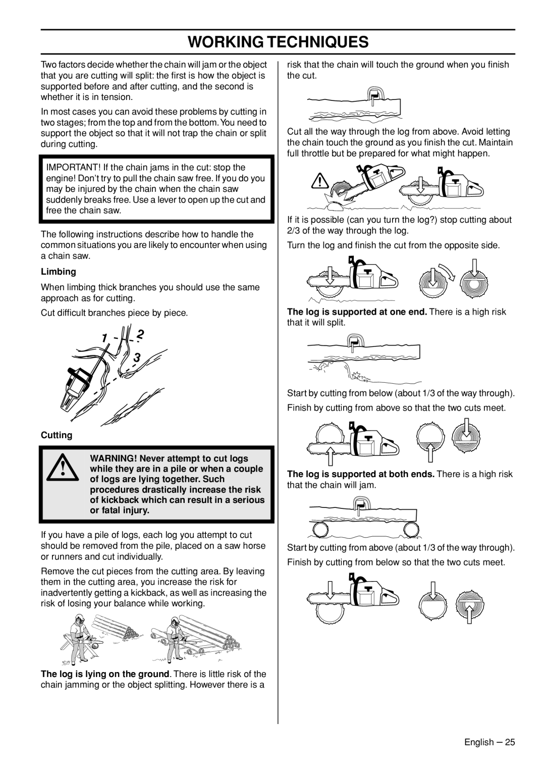 Husqvarna 372 XPG manual Limbing 