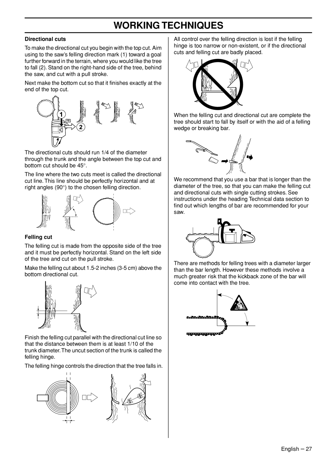 Husqvarna 372 XPG manual Directional cuts, Felling cut 