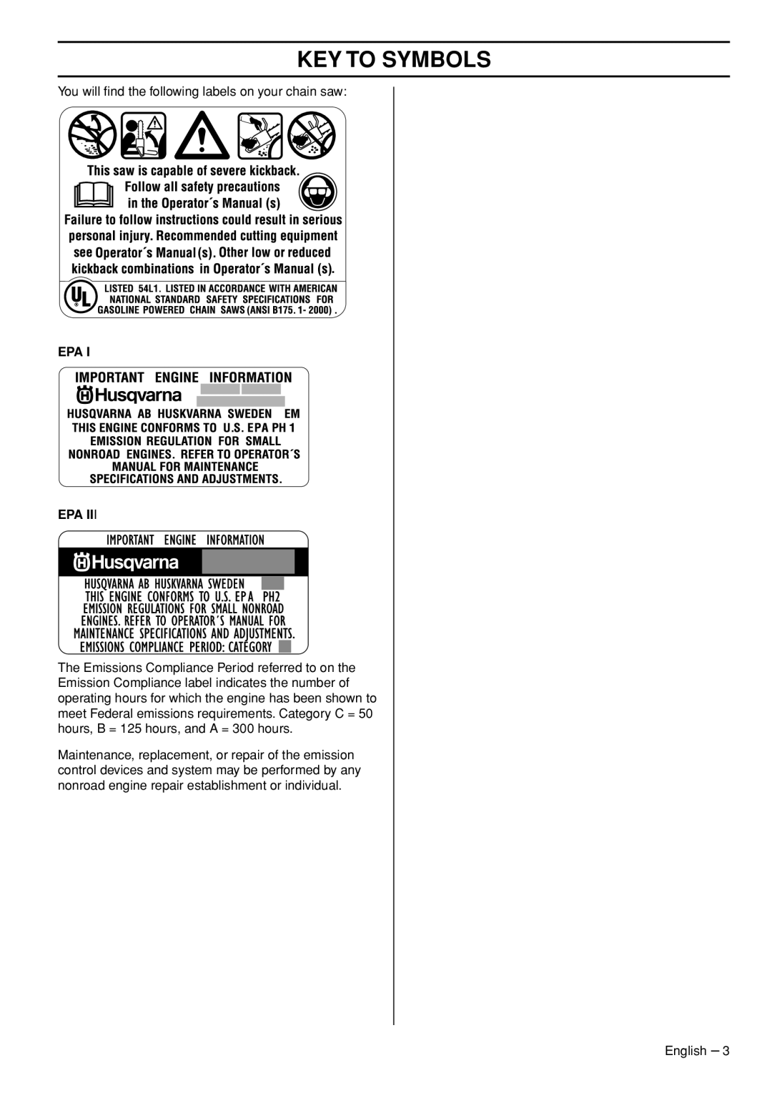 Husqvarna 372 XPG manual Epa 