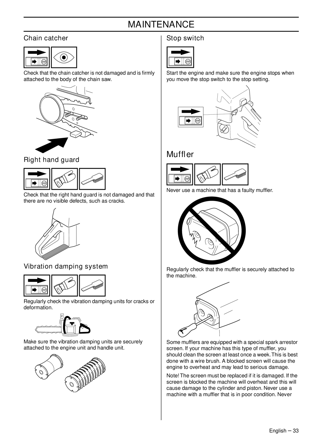 Husqvarna 372 XPG manual Mufﬂer, Chain catcher 