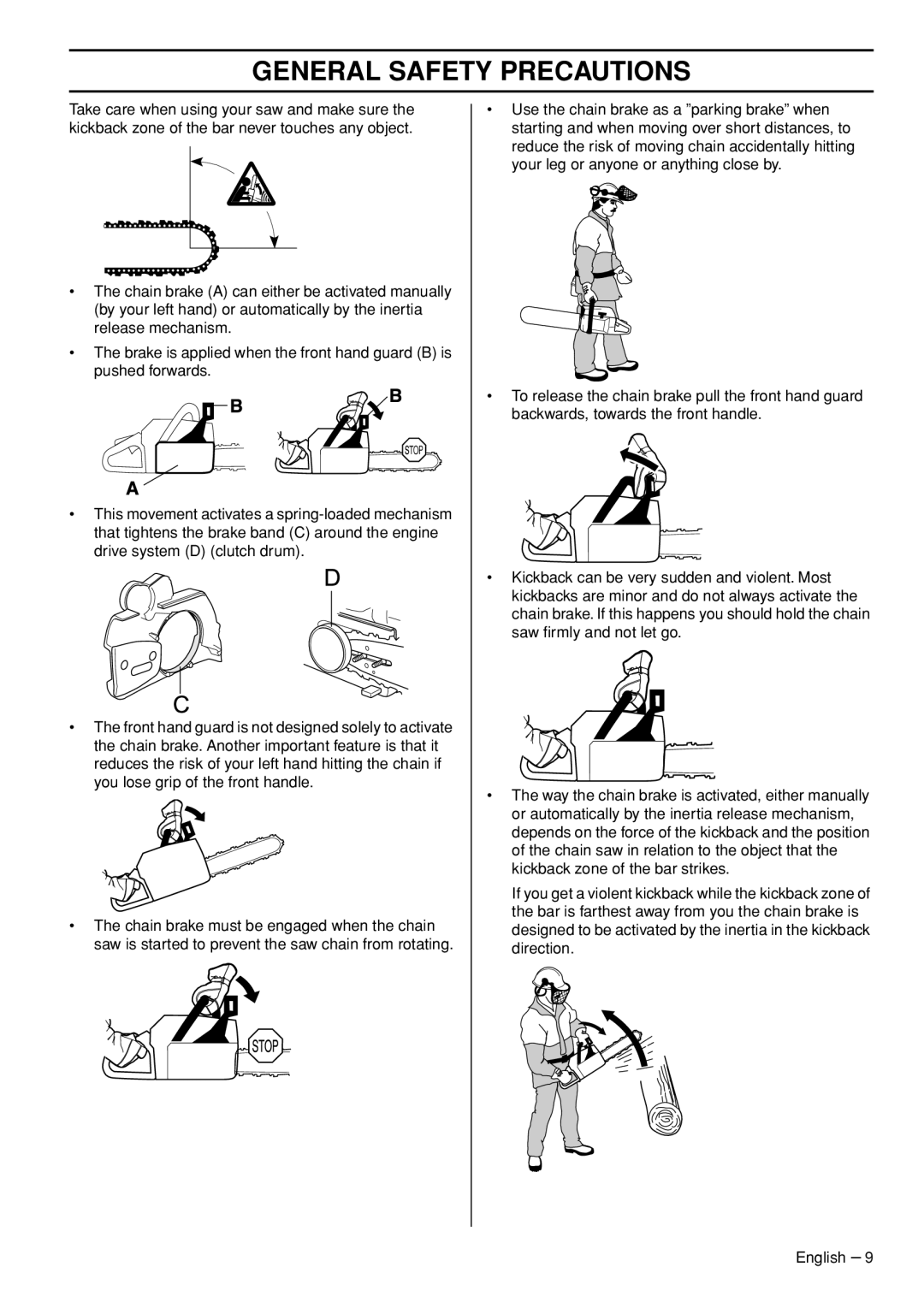 Husqvarna 372 XPG manual General Safety Precautions, English 