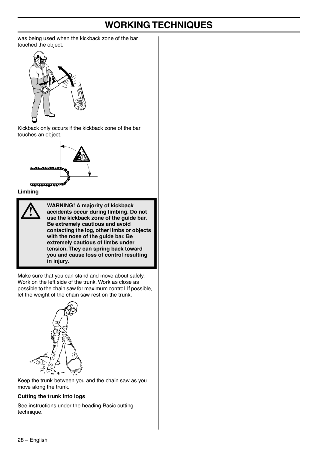 Husqvarna 372XP EPA III, 1151437-95 manual Cutting the trunk into logs 