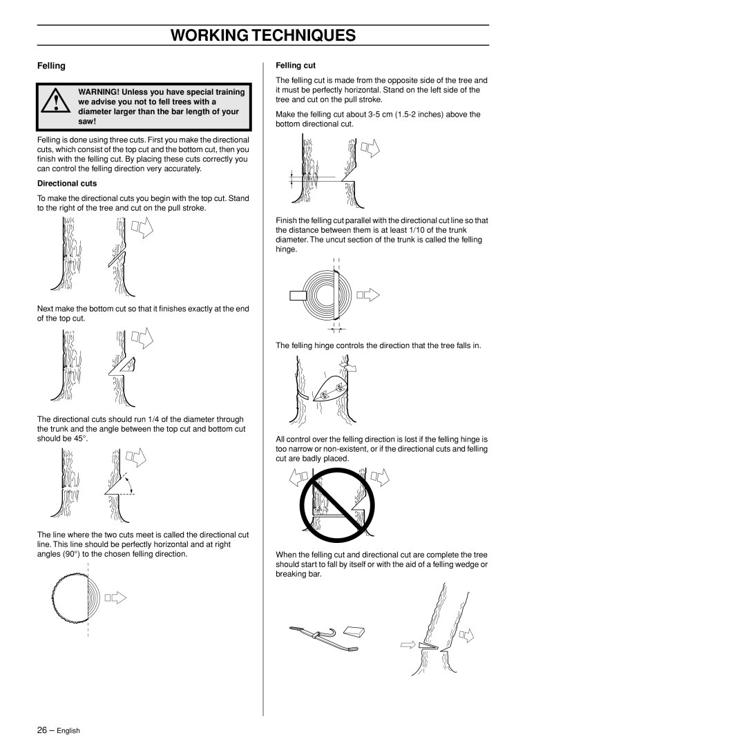 Husqvarna 385XP, 390XP manual Directional cuts, Felling cut 